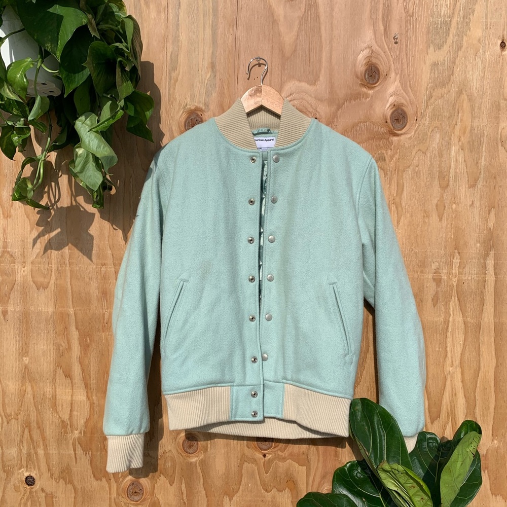 American Apparel Mint Wool Varsity Jacket Coat